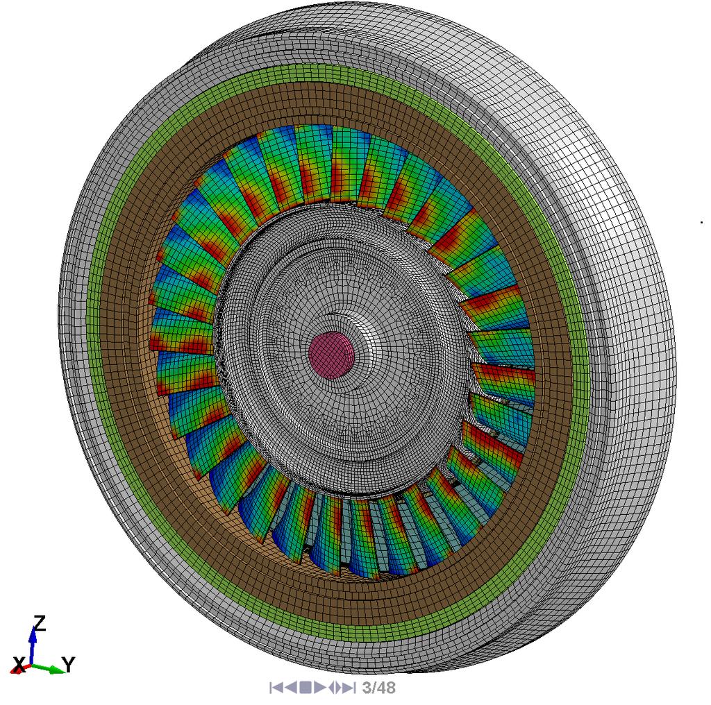 Figure 3: Implicit spin-up is used to set the stress state in the turbine blade prior to the burst simulation or fusing of the disk.