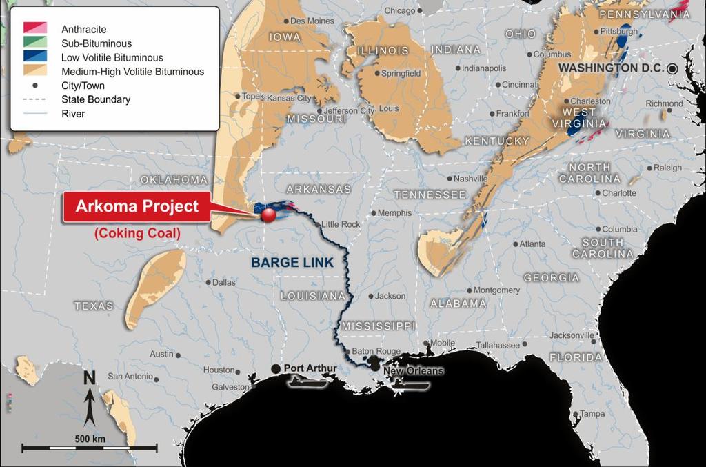 Arkoma: An Untapped Coking Coal Basin Arkoma Coking Coal Location and Infrastructure Map The Arkoma Coking Coal project is located in Sebastian County, Arkansas Covering 14,000 acres within an Area