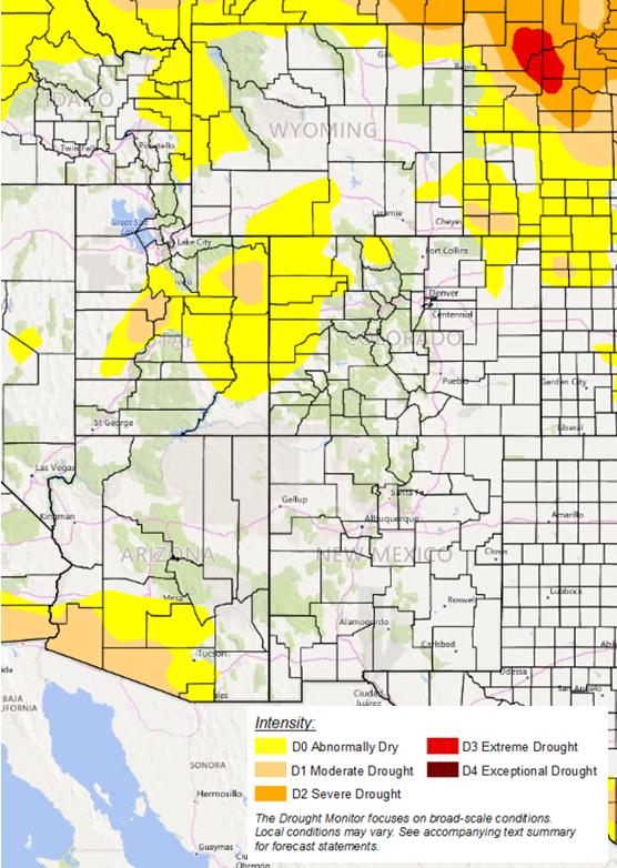 Above is the most recent release of the U.S. Drought Monitor map for the UCRB region.