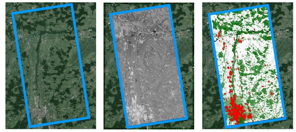 Figure 5: (Left) GoogleEarth optical image of an area located in the Bavaria region, Germany and (right) forest classification map.