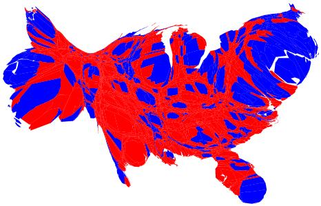 Cartogram Equal-density cartogram of 2004 US presidential election result Figure : Image courtesy: Gastner,