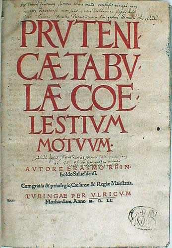 Best pre-tycho tables: Erasmus Reinhold (1511-53) professor of mathematics in Wittenberg uses De Rev.