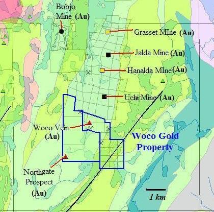 Woco Gold Project Drill Intercepts Rich Woco Vein drill intercepts of 1.64 oz/ton gold over 5.25 feet 1.89 oz./ton gold over 11.9 feet 0.65 oz/ton gold over 5.4 feet 0.39 oz/ton gold over 3.4 feet 0.445 oz/ton gold over 7.