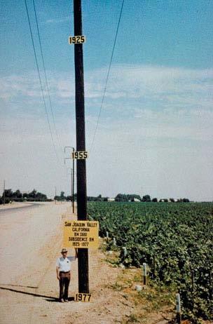 Land Subsidence in California Joe Poland, USGS scientist shows subsidence from 1925 and 1977 10 miles southwest of Mendota, CA.