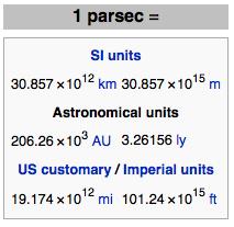 8000 parsecs = 8 kiloparsecs = 8 kpc The diameter of the Milky Way is about 30,000