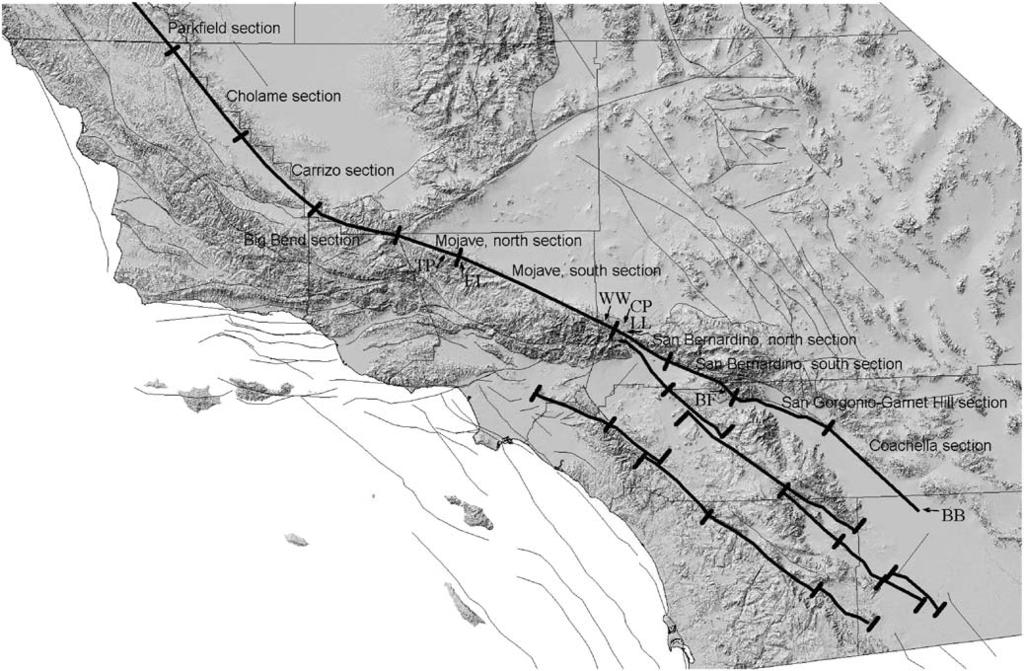 2062 E. H. Field et al. Figure 5. Sections of the southern San Andreas, San Jacinto, and Elsinore faults, showing new section names for the southern San Andreas.
