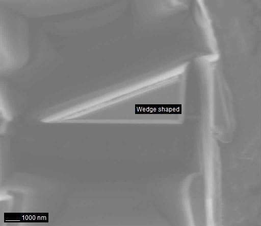 Figure 22: FIB micrograph of wedge shaped Au