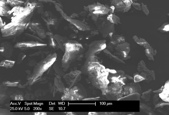 4 Shape of the particle of original vermiculite (a), magnification 200x, vermiculite after treatment in saturated