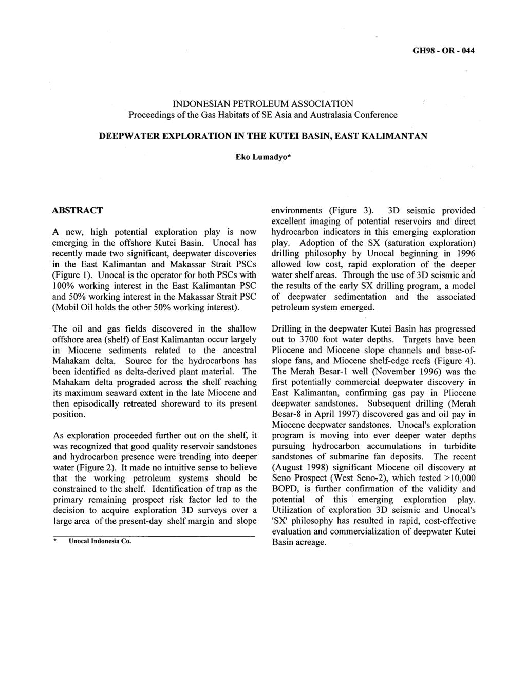PA, 26 - Proceedings of an nternational Conference on Gas Habitats of SE Asia and Australasia, 1999 GH98 - OR - 44 NDONESAN PETROLEUM ASSOCATON Proceedings of the Gas Habitats of SE Asia and