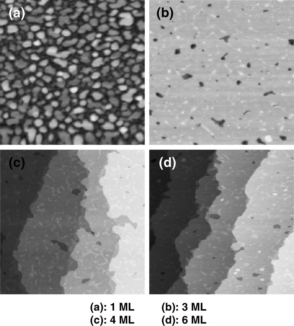 4968 Y. Yu et al. / Surface Science 600 (2006) 4966 4971 Fig. 1. STM images of Al films with different thicknesses deposited on Si(111)-7 7 at 120 K followed by annealing to RT.