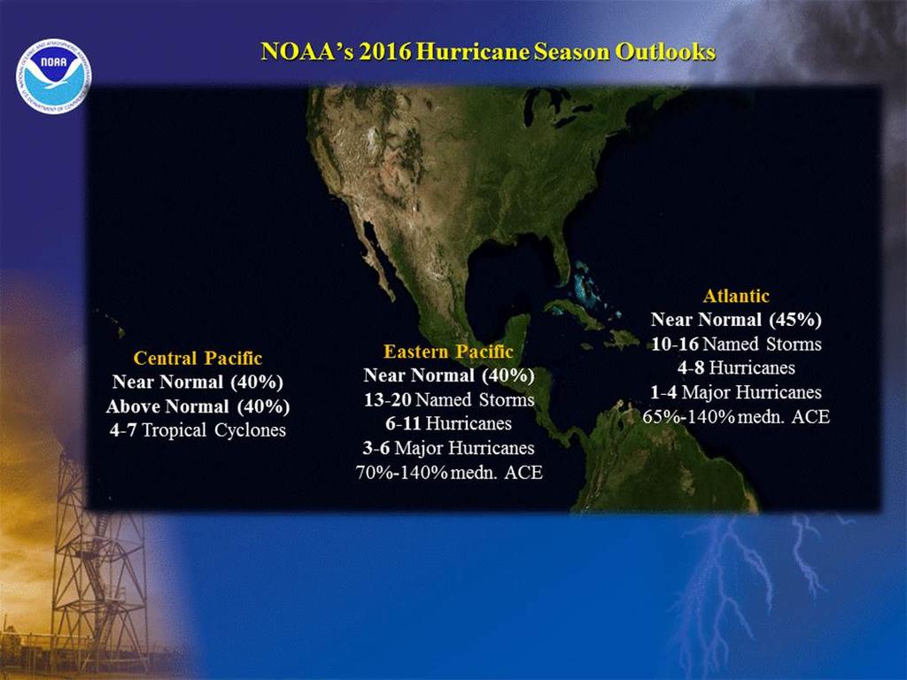Hazards seasonal hurricane outlooks Annually in late May; update August