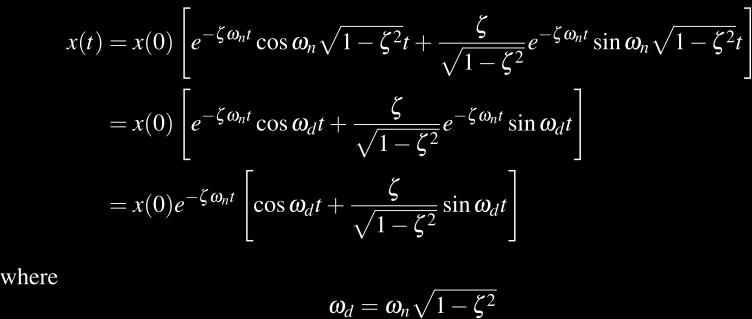 Undamped Natural Response (ζ=0) Differential Equation x ሷ + ω 2 n x = 0 Characteristic Equation Characteristic Roots Response s 2 + ω n 2 = 0 s 1,2 = ±jω n x t = x 0 cosωt