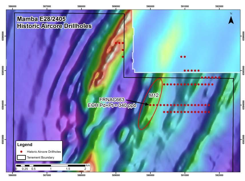 undertaken by the previous explorer was at the end of hole. Musgrave will resample the existing drill spoils to confirm the anomaly. No historical drilling is present near any of the other targets.