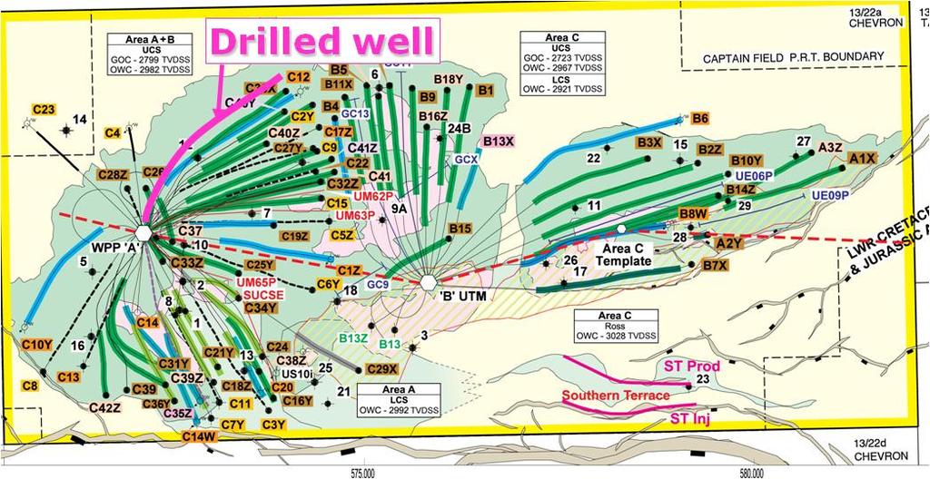Captain field - drilled well location Top