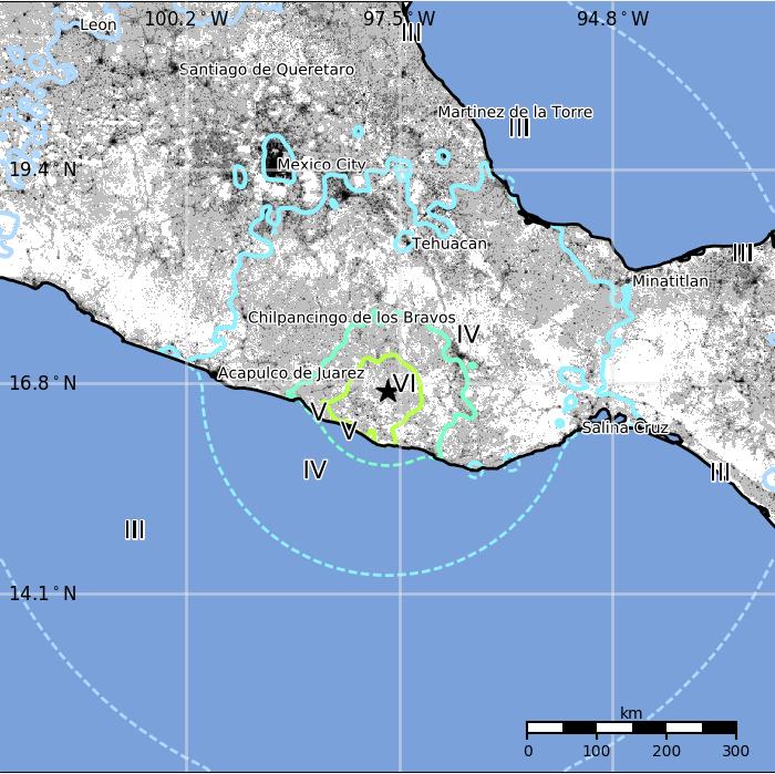 The USGS PAGER map shows the population exposed to different Modified Mercalli Intensity (MMI) levels.