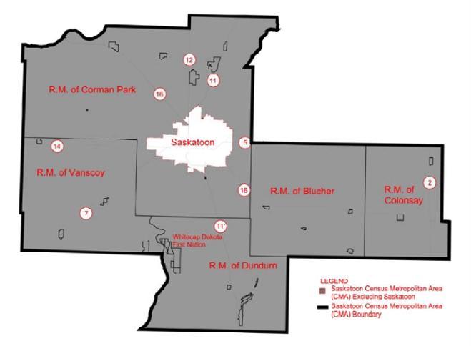 Appendix 3: Saskatoon CMA The Saskatoon Census Metropolitan Area covers the following subdivisions: City of Saskatoon Corman Park No.344 Martensville Warman Vanscoy No. 345 Blucher No.
