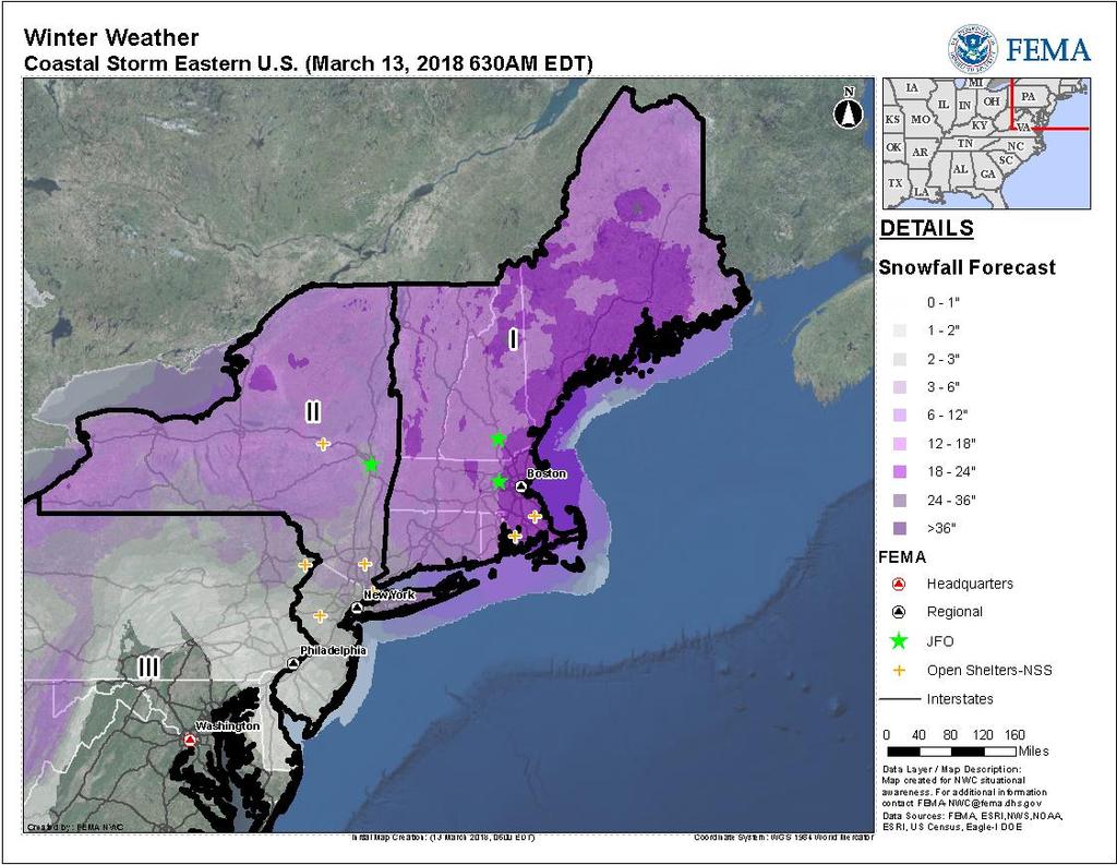 Nor easter March 12 & continuing Current Situation A third coastal storm in two weeks will deliver heavy wet snow, gusty winds, and minor coastal flooding from the Mid-Atlantic to New England Impacts