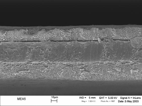 mercury porosimetry. Figure 3.19 is an image of the same catalyst layer as in Figure 3.18 but at a magnification of 100,000 X.