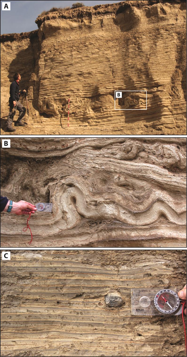 Figure 6.15. (A) Rhythmically laminated sediments at Laguna Verde (see Figure 6.5 for the location of the lake).