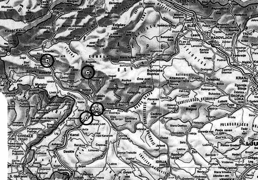 A new pioneer community with the dominant Aurinia petraea in the Julian Alps Figure 2: Stands with Aurinia petraea in the southern Julian Alps and their foothills (Source: Map of Slovenia 1 : 750