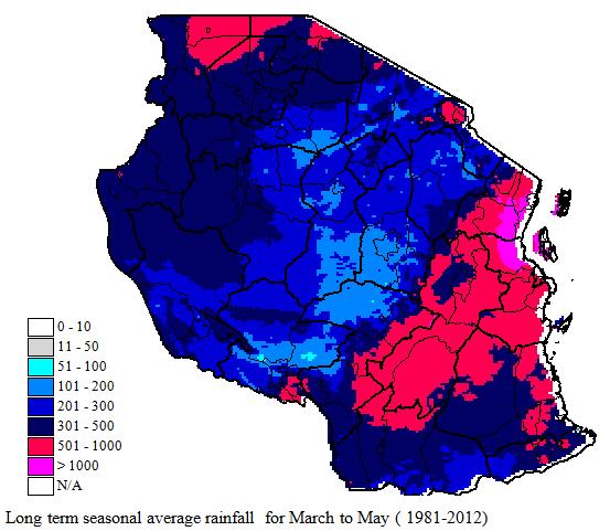 Figure 1a: Climatological long term average rainfall for March to May Figure 1b: Outlook for the March to May (Masika), 2016 rainfall season It should be noted that although events of heavy and short