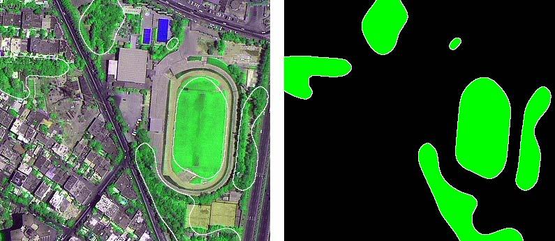 Figure 4: The extraction of green area by NDVI index Figure 5: Safe areas extracted from satellite imageries 2.