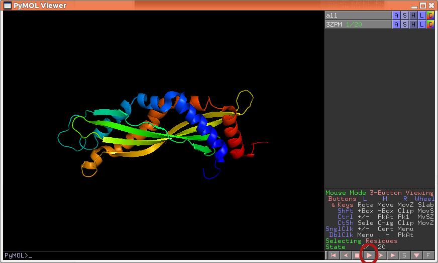 can be run from pymol. 10. (Optional) See dynamics Upload the PDB structure, 3ZPM, an NMR structure.