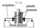 Use a thumbscrew provided to attach the wheel to the bottom of the large brass mass. Screw two plastic masses onto each side of the brass cylinder bob.