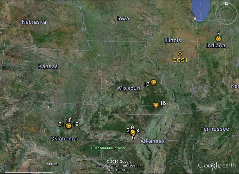 12 Earthquakes from USGS Database