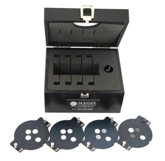 These kits consist of elements of Neutral Density optical filter glass, with stable optical absorbances that may be referenced back to traceable photometric standards.