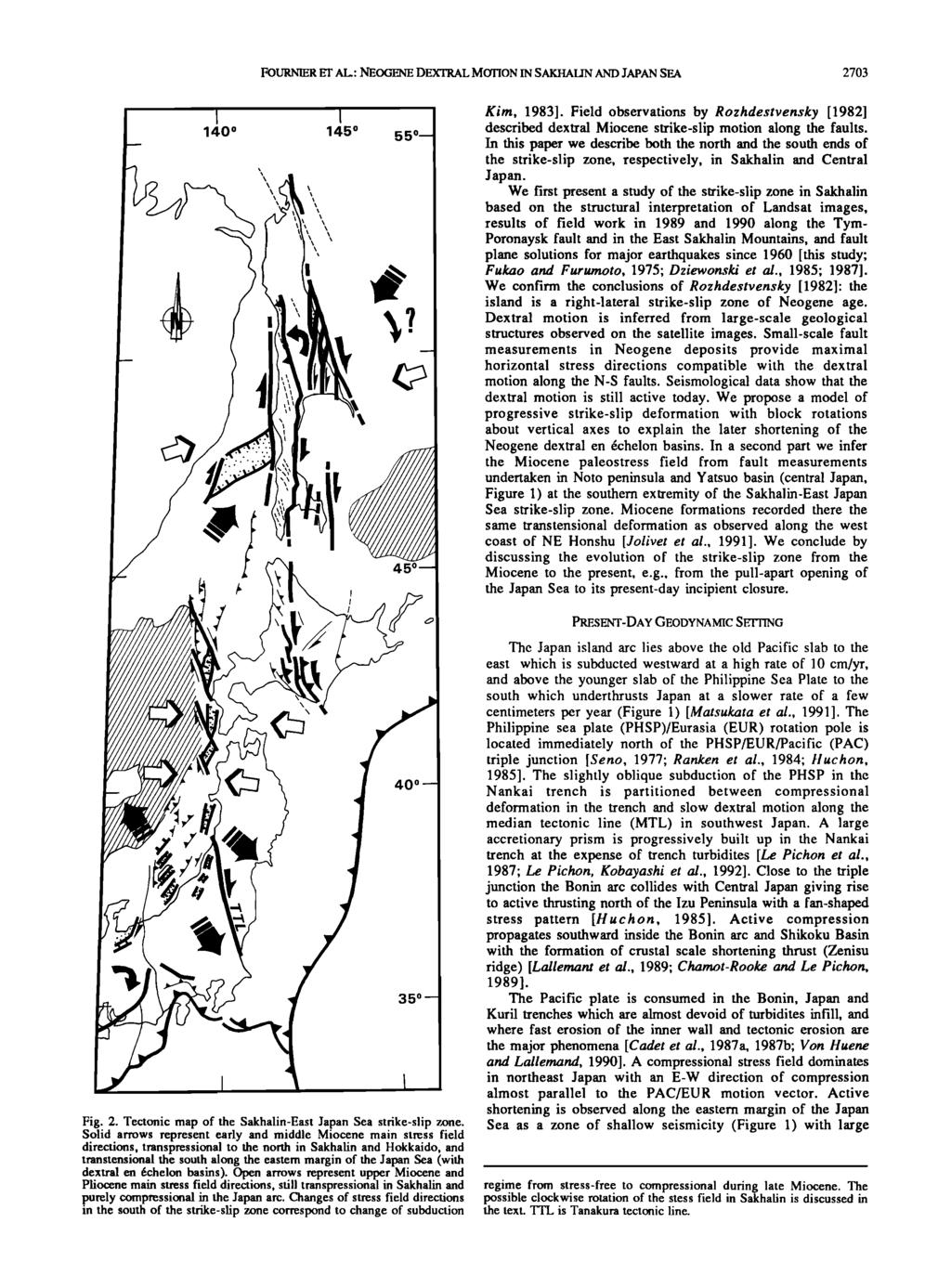 FOURNIER ET AL.: NEOGENE DEXTRAL MOTION IN SAKHALIN AND JAPAN SEA 2703 1400 1450 55 øm 45 o-- Kim, 1983].