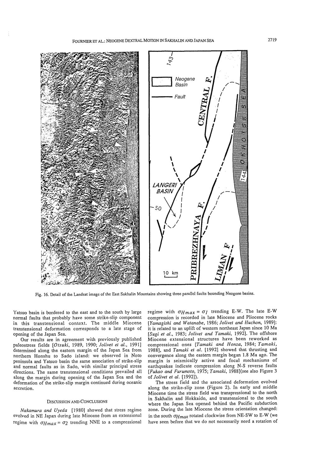 FOURNER ET AL: NEOGENE DEX XAL MOTON N SAKHAlN AND JAPAN SEA 279 Fig. 6. Detail of the Landsat image of the East Sakhalin Mountains showing three parallel faults bounding Neogene basins.