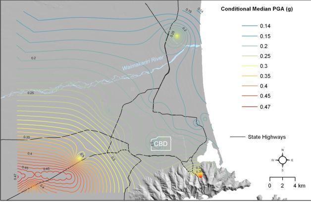 Bradley s map of the Darfield earthquake PGAs (Figure 6) has a pattern of estimated ground motions that is very different from that proposed by O Rourke. The Bradley map depicts a much smaller area.