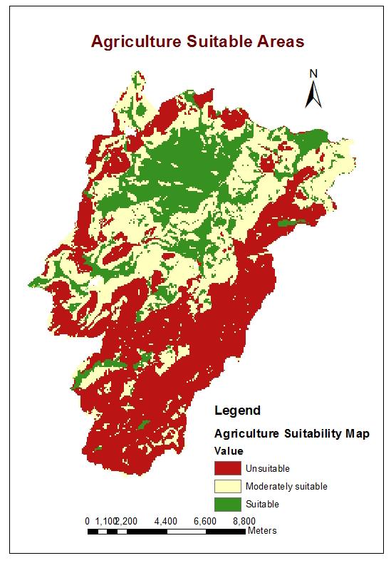 3.3 Agriculture Suitable Areas: Agriculture suitable areas delineated were presented as in Map 3.
