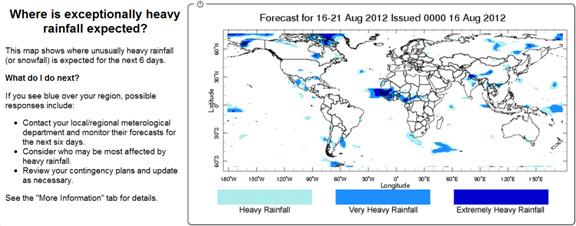 Figure 1: Screenshot of a Six Day Forecast in the IFRC Maproom, including suggested actions based on the forecast Figure 2: Global Seasonal Forecast Bulletin The maps display the relative severity of