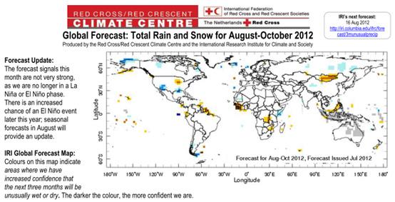The tool also displays probabilistic seasonal precipitation forecasts for the globe (Figure 2), including predictions in context maps that show where the seasonal forecast indicates an enhanced