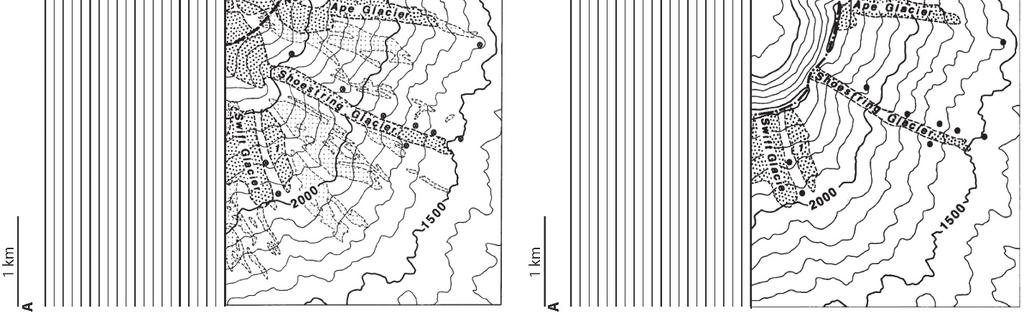 The elevation contours are in meters. b.