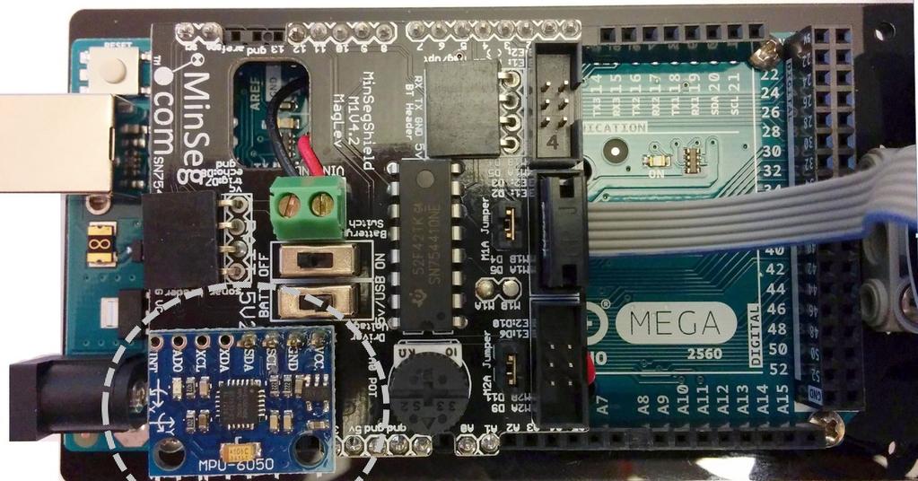 Figure 3.1: The accelerometer and gyro are placed on the blue board on the bottom left of the figure (here MPU-6050, on some devices it says ITG/MPU).