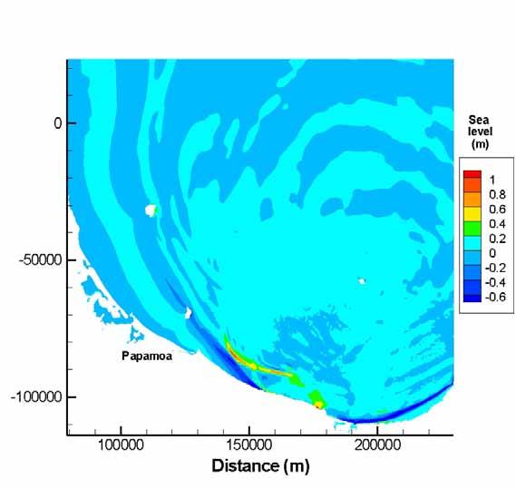 Figure 8: Composite White Island faults 1500 seconds after maximum single event displacement.