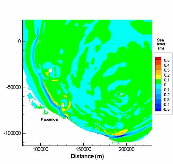Figure 10: Composite Volkner faults 1500 seconds after maximum single event displacement.