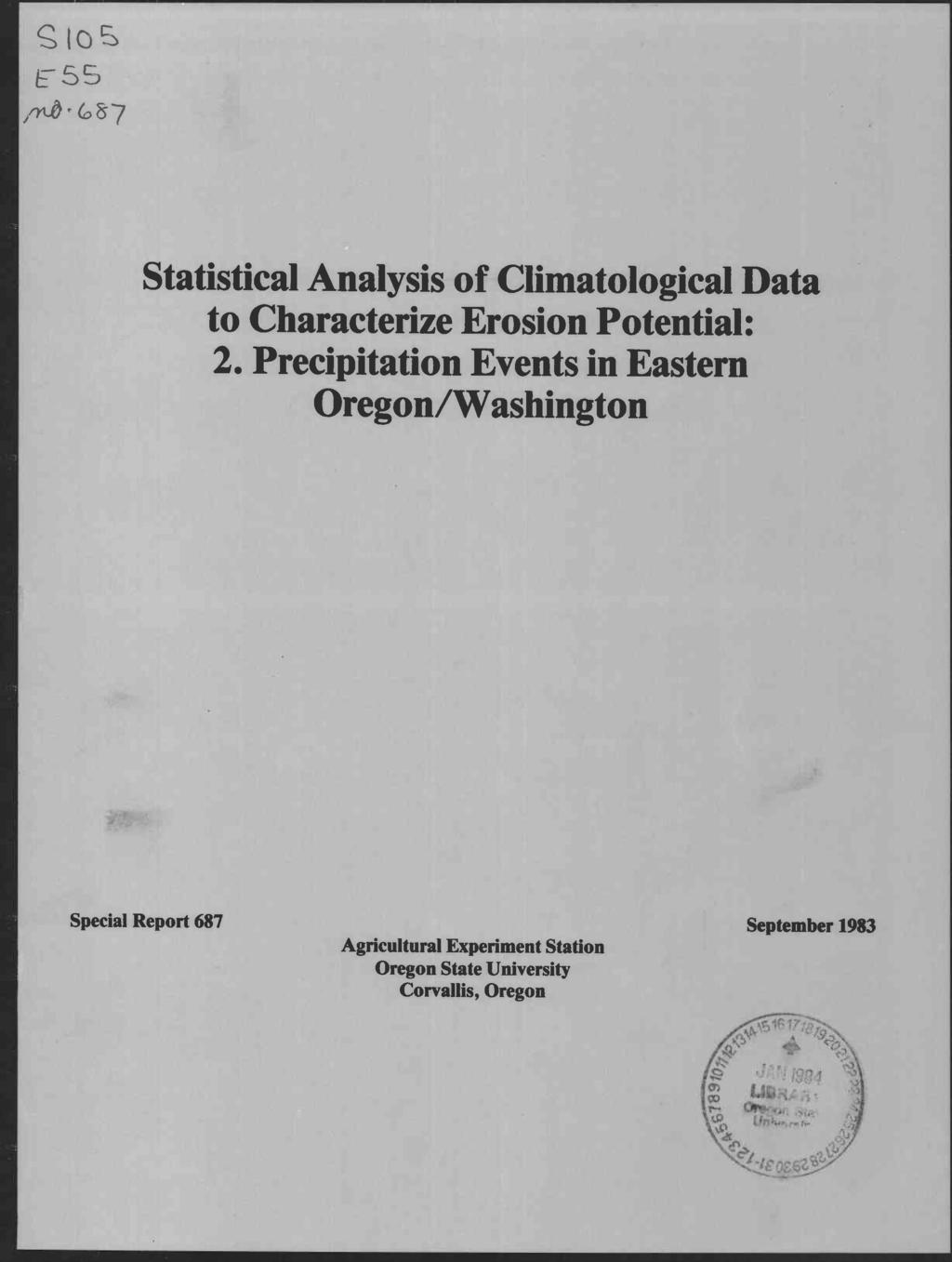 E jiyu), Statistical Analysis of Climatological Data to Characterize Erosion Potential:.