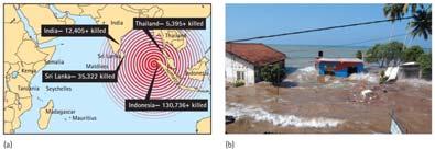 2004 Tsunami (a) The December 26, 2004, tsunami began with a strong subduction earthquake off the coast of Sumatra. (b) The tsunami strikes a coastline in Sri Lanka.