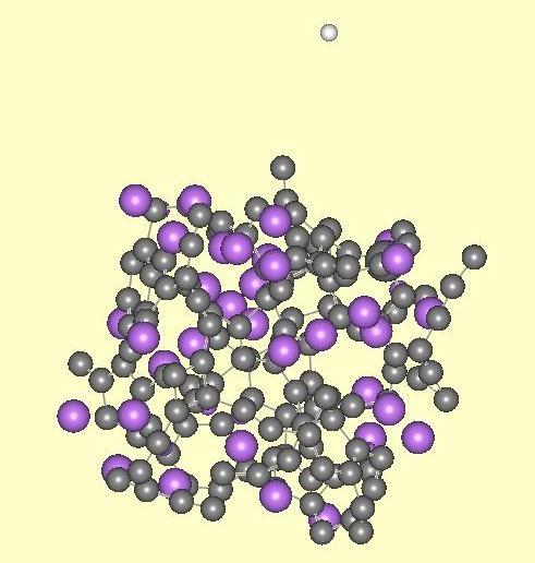 Simulation of deuterium impact to lithiated and oxidized carbon surface (quantum-classical approach, DFTB) Cell of a few hunreds atoms of lithiated and oxidated amorphous carbon (~20% of Li, and/or