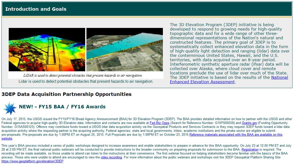 New USGS LiDAR Specifications 3DEP: Over an 8 year period