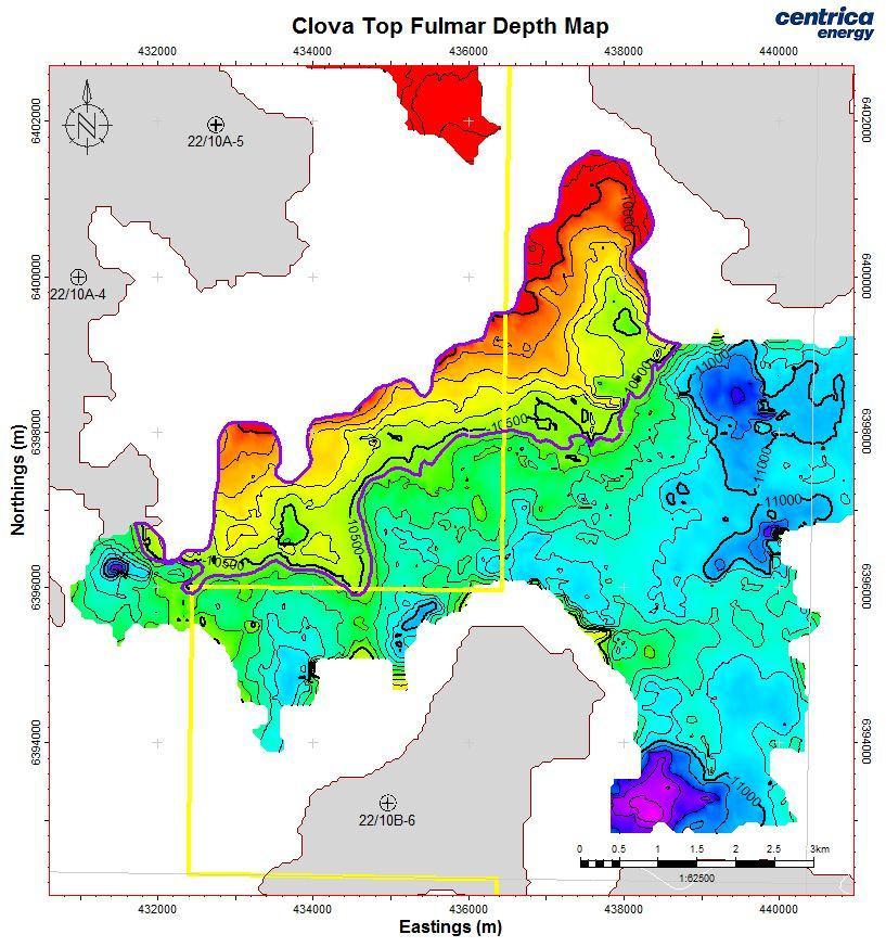 Figure 8 Top Fulmar depth map for Clova (ft).