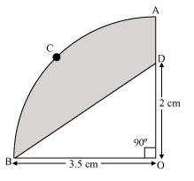 5 cm. If OD = 2 cm, find the area of the (i) Quadrant OACB (ii) Shaded region (i)
