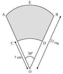 Area of OABC = (Side) 2 = (20) 2 = 400 cm 2 Area of shaded region = Area of quadrant OPBQ Area of OABC = (628 400) cm 2 = 228 cm 2 Question 14: AB and CD are