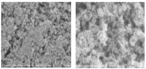 Figure 1: Formation of copper (left) and zerovalent iron (right) nanoparticles in the reaction mixture X-ray diffractogram The XRD pattern shows that the synthesized nanoparticles are in amorphous