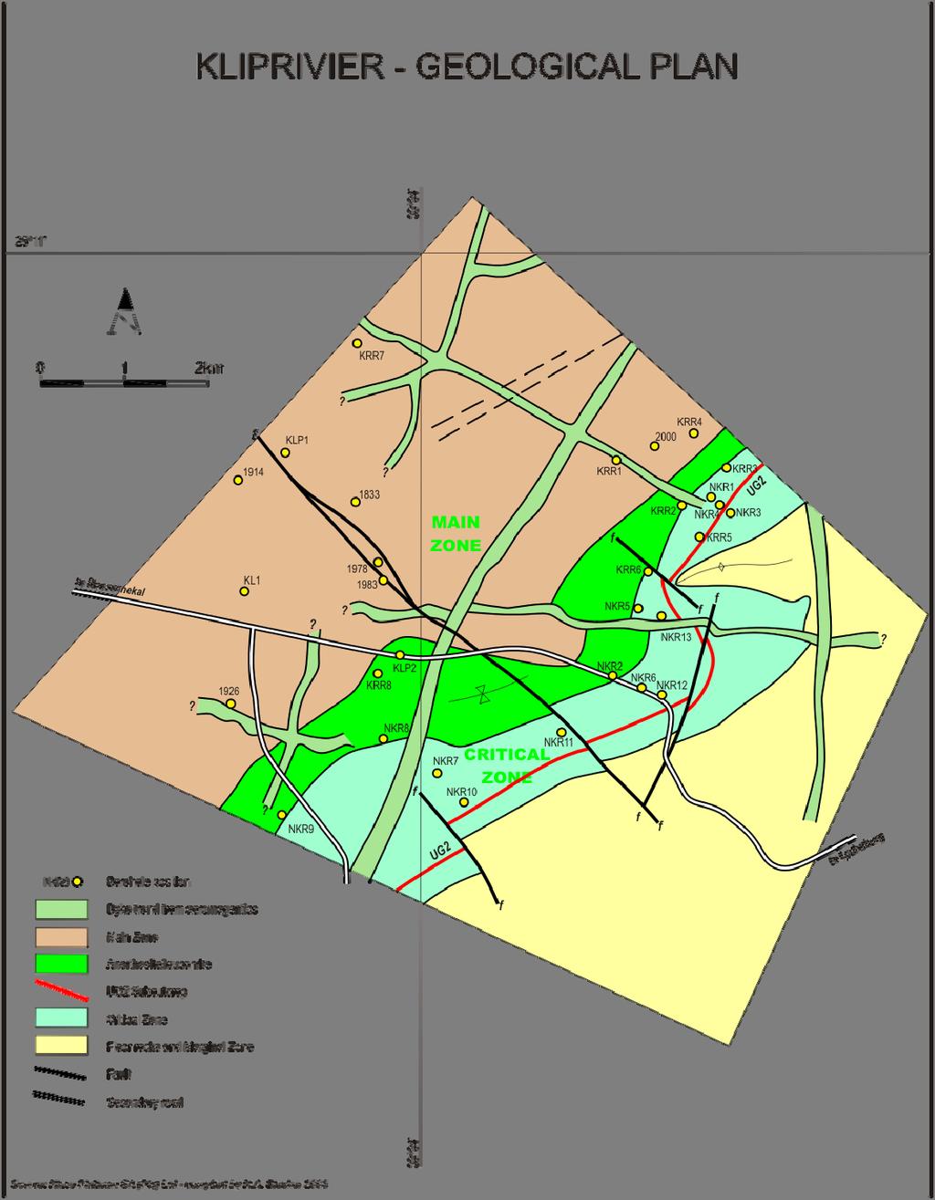 Figure 3 Kliprivier geological plan The UG2 Chromitite Reef is the primary economic horizon