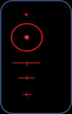 12.7 mm Mil Dot Reticle (Red or Green Light) Note: Width of hash marks